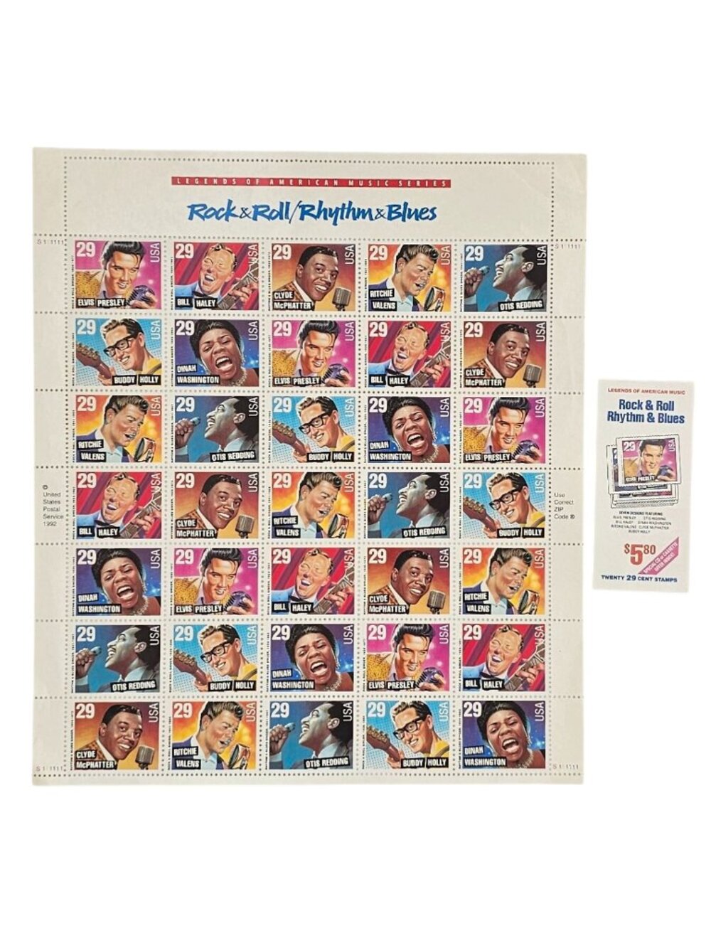 29 Cent Stamps Sheet and Book Legends Of American Music Series Rock & Roll 1992